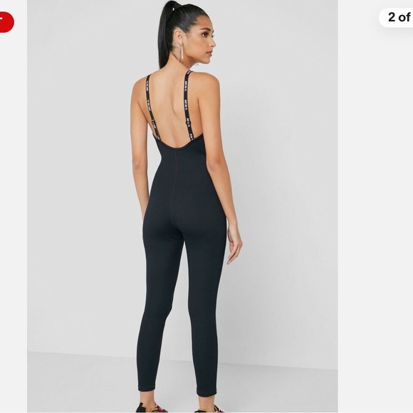 🖤 Nike NSW Ribbed Just Do It Black Jumpsuit Sz S ⚡ Sleek Active Streetwear 🖤 - Picture 2 of 7